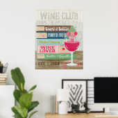 Poster Wine Glass Livre Stack Wine Club Library (Bureau à domicile)