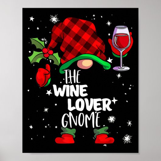 Poster Wine Lover Gnome Red Buffalo Plaid Matching Family (Devant)