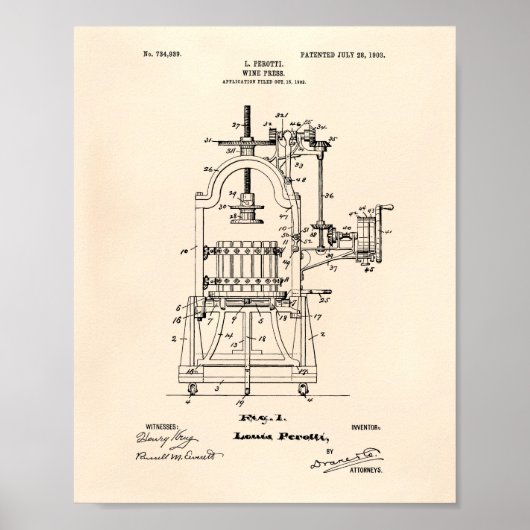 Poster Wine Press 1903 Brevet Art Old Peper (Devant)
