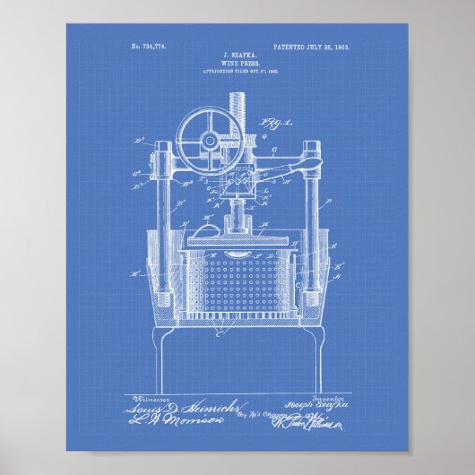 Poster Wine Press 1903 Patent Art Blueprint (Devant)