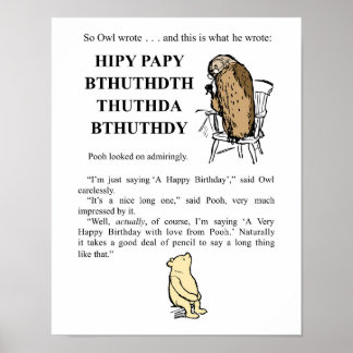 Poster Winnie The Pooh- Owl Écrit 'Joyeux Anniversaire'