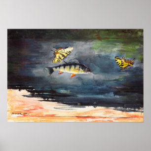 Poster Winslow Homer art - Poissons et papillons