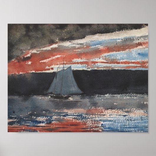 Poster Winslow Homer - Schooner au coucher du soleil (Devant)