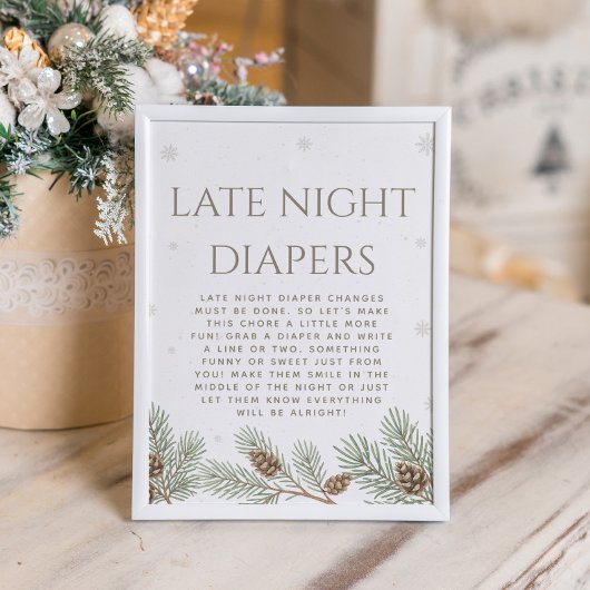 Poster Winter Baby Shower Late Night Diapers Party Game