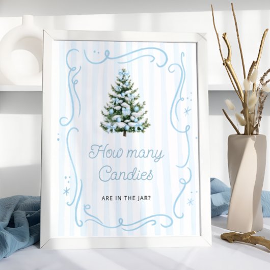 Poster Winter Blue Bow Baby Shower Guess How Many Candies