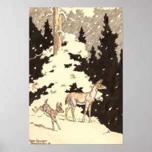 Poster Winter Deer 13 X 19 tirage
