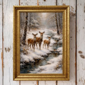 Poster Winter Deer by Forest Stream