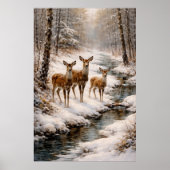 Poster Winter Deer by Forest Stream (Devant)