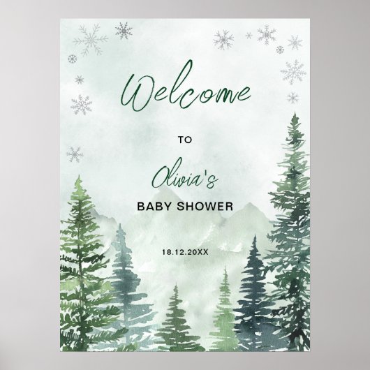 Poster Winter Forest Baby Shower Welcome (Devant)