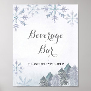 Poster Winter forest snowflakes Beverage Bar Sign
