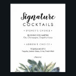Poster Winter Greenery Signature Cocktails Sign<br><div class="desc">This winter greenery signature cocktails sign is perfect for an elegant wedding. The modern fall or winter design features simple watercolor greenery and dark olive leaves with a rustic holiday feel.</div>