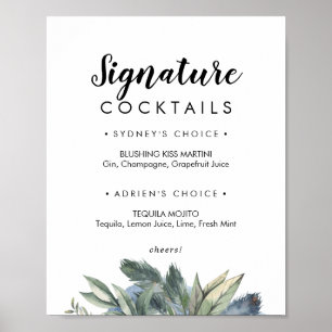 Poster Winter Greenery Signature Cocktails Sign