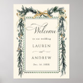 Poster Winter Greens Garland Wedding Welcome Ivory (Devant)