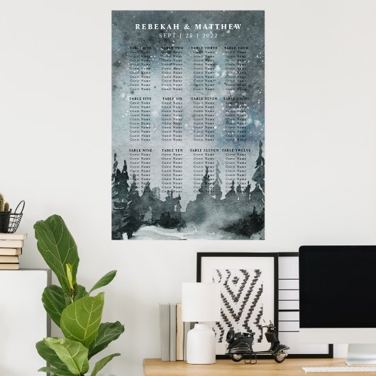 Poster Winter Night Forest Wonderland Seing Chart (Bureau à domicile)