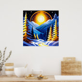 Poster Winter Night Landscape With Snowy Mountains (Cuisine)