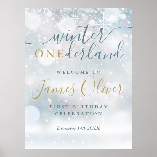 Poster Winter Onederland 1er anniversaire Blue Gold Bienv (Devant)