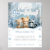 Poster Winter Onederland Bear Blue First Welcome Sign (Devant)