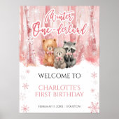 Poster Winter Onederland Bear Pink First Welcome Sign (Devant)