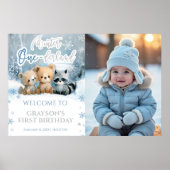 Poster Winter Onederland Blue First Photo Welcome Sign (Devant)