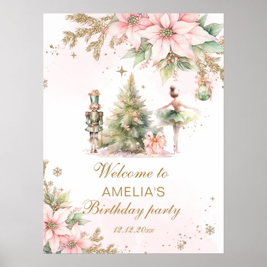 Poster Winter Onederland Nutcracker pink gold Welcome (Devant)