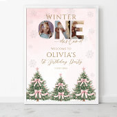 Poster Winter Onederland Pink Bow 1st Birthday Welcome