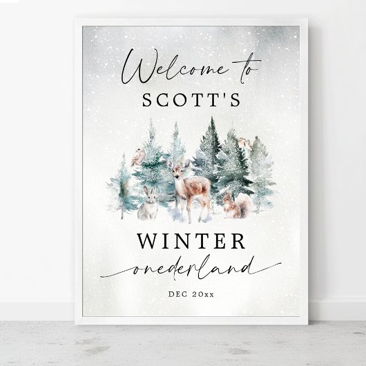 Poster Winter ONEderland Woodland 1st Birthday Welcome