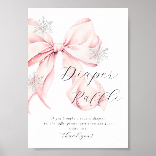 Poster Winter Pink Bow Diaper Raffle Table Sign (Devant)