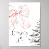 Poster Winter Pink Bow Guess How many Table Sign (Devant)