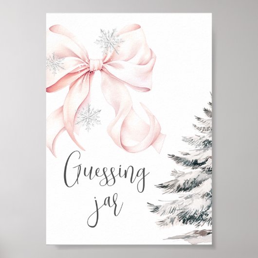 Poster Winter Pink Bow Guess How many Table Sign (Devant)