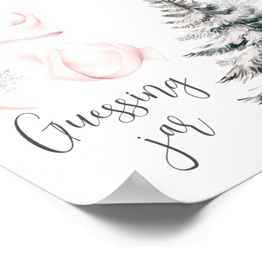 Poster Winter Pink Bow Guess How many Table Sign (Coin)