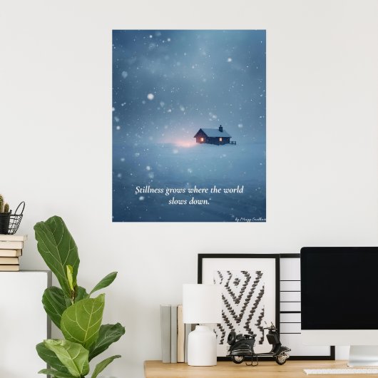 Poster Winter Serenity Art Print – “Soft Light in Quiet S (Bureau à domicile)