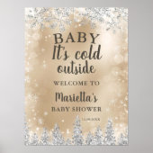Poster Winter silver snow pine gold welcome baby shower (Devant)