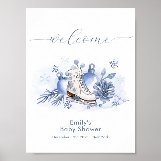 Poster Winter Snowflake Ice Skate Baby Shower Welcome (Devant)