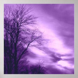 Poster Winter Tree and Sky in Purple 