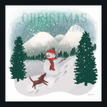 Poster Winter Wonderland - Christmas Snowman<br><div class="desc">Winter Wonderland IV | Un mignon bonhomme de neige en accessoires hivernaux joue avec un chien dans la neige hivernale. | 57090HR</div>