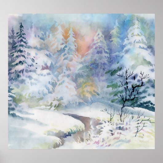 Poster Winter Wonderland : Paysage aquarelle (Devant)
