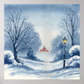 Poster Winter Wonderland - Paysage de style aquarelle (Devant)