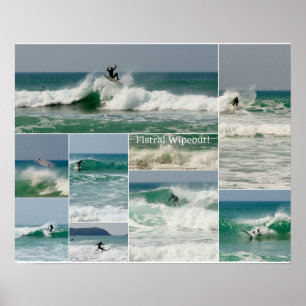 Poster Wipeout surfant de Fistral Newquay les