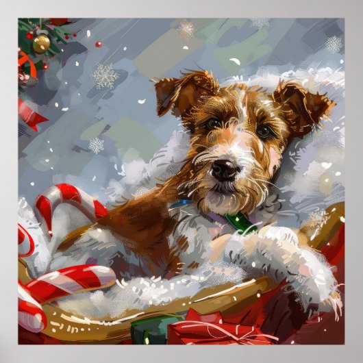 Poster Wire Fox Terrier chien Noël festif (Devant)