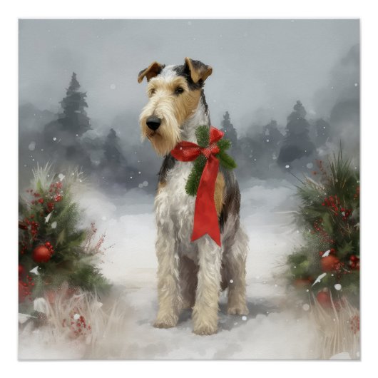 Poster Wirefox Terrier Chien de Noël de neige (Devant)