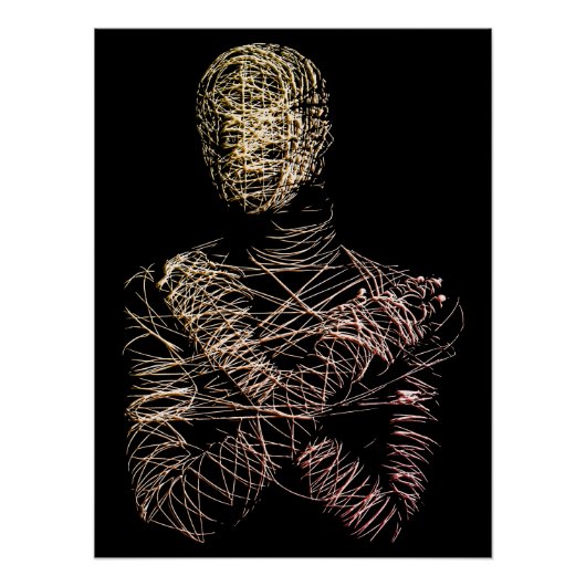 Poster Wireframe Human Figure in Abstract Motion (Devant)