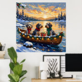 Poster Wirehaired Pointing Griffon Christmas Boat Holiday (Bureau à domicile)