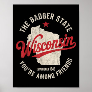 Poster Wisconsin Badger State Rétro Star Hommes Femmes B