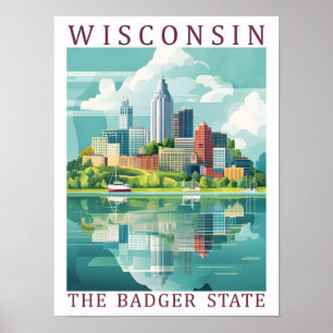 Poster Wisconsin Badger State USA Travel Place