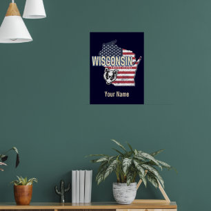 Poster Wisconsin États-Unis Carte d'état Vintage USA