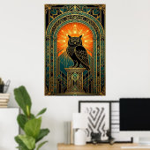 Poster Wise Owl Silhouette Art Deco Midnight Gold (Bureau à domicile)