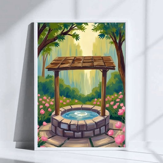 Poster Wishing Well Magical Floral Forest Art