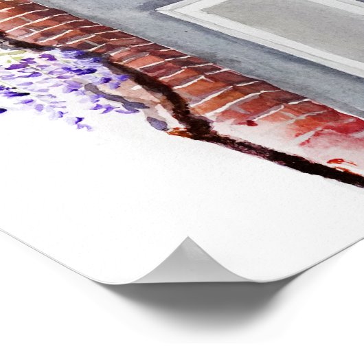 Poster Wisteria season in London grey door watercolour  (Coin)