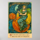 Poster Witch Jack-o'-lantern Bird Citrouille Crescent Moo (Devant)