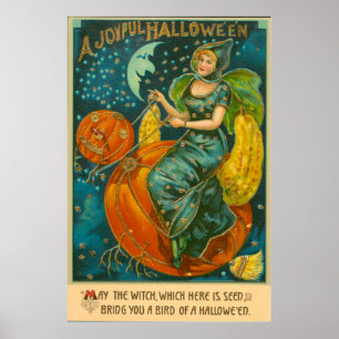 Poster Witch Jack-o'-lantern Bird Citrouille Crescent Moo